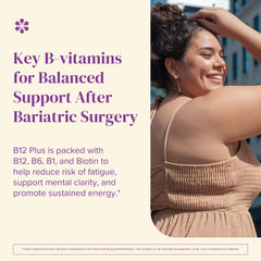 Barimelts B12 Plus bottle showcases convenient, travel-ready post-surgery supplementation.