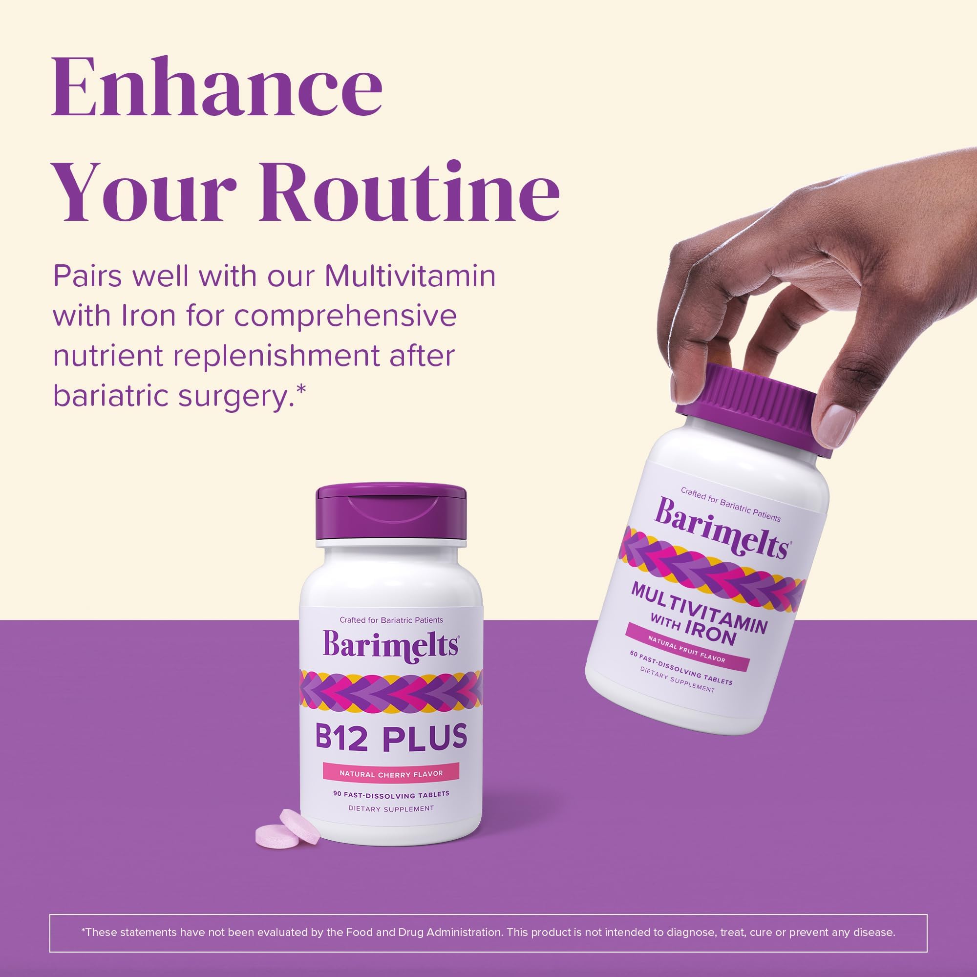 Barimelts B12 Plus natural cherry flavor offers a gentle daily supplement.