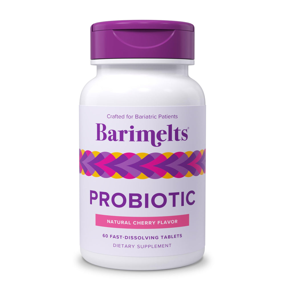 Barimelts Probiotic melt-in-tablet for post-bariatric digestion support.