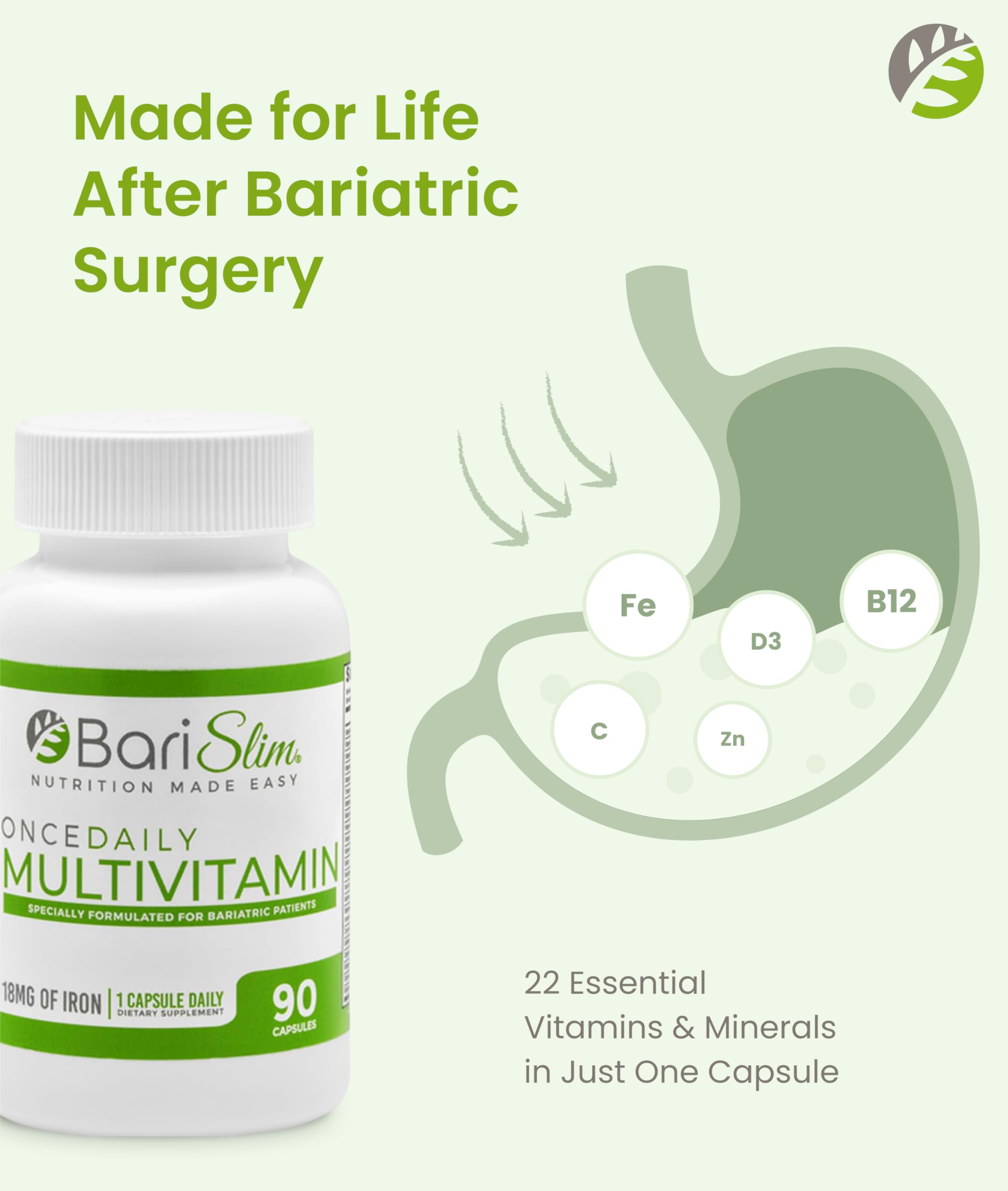 BariSlim iron 18mg label emphasizes mineral support and absorption.