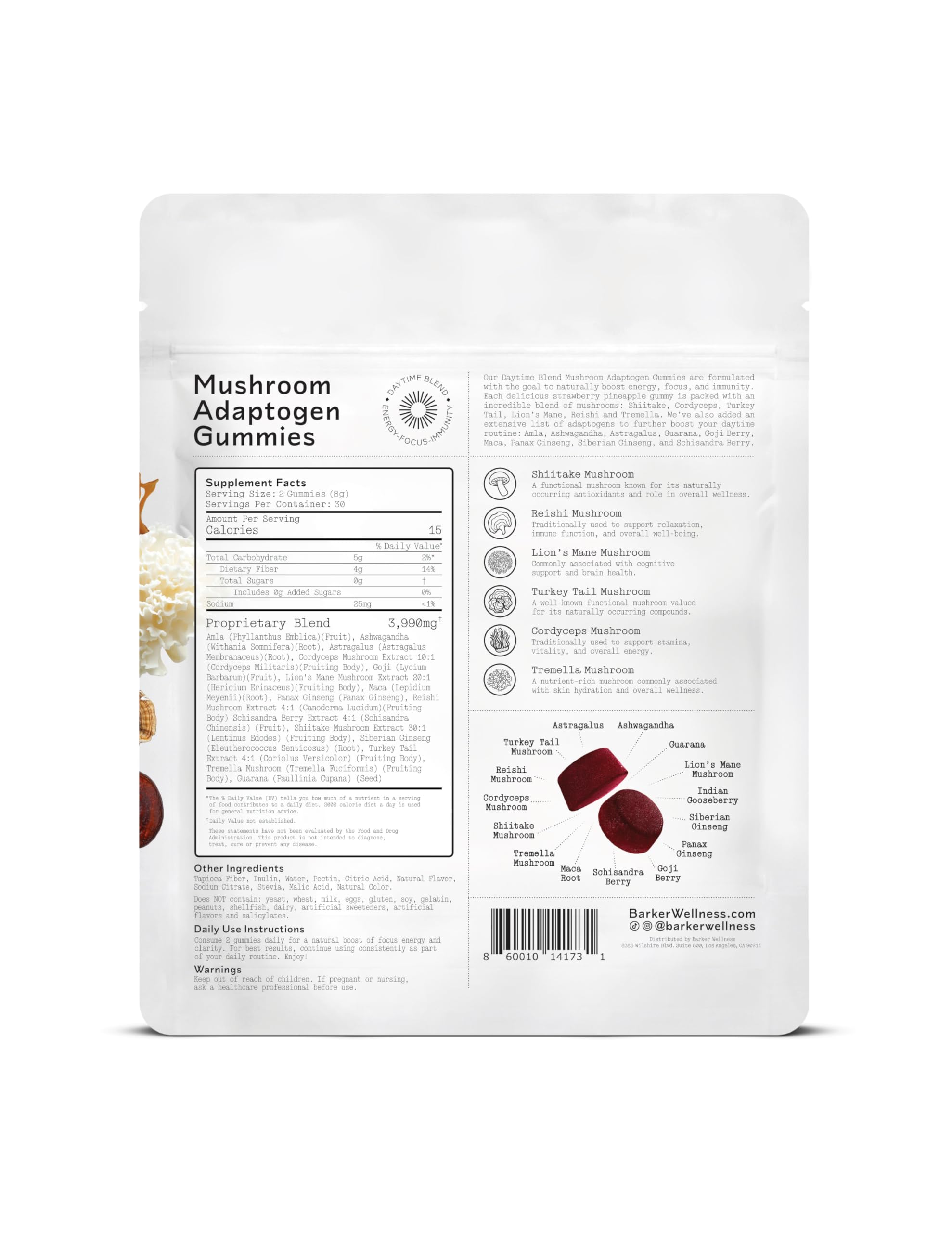 Closeup of Barker Wellness Gummies highlights vibrant strawberry pineapple flavor for mood support.