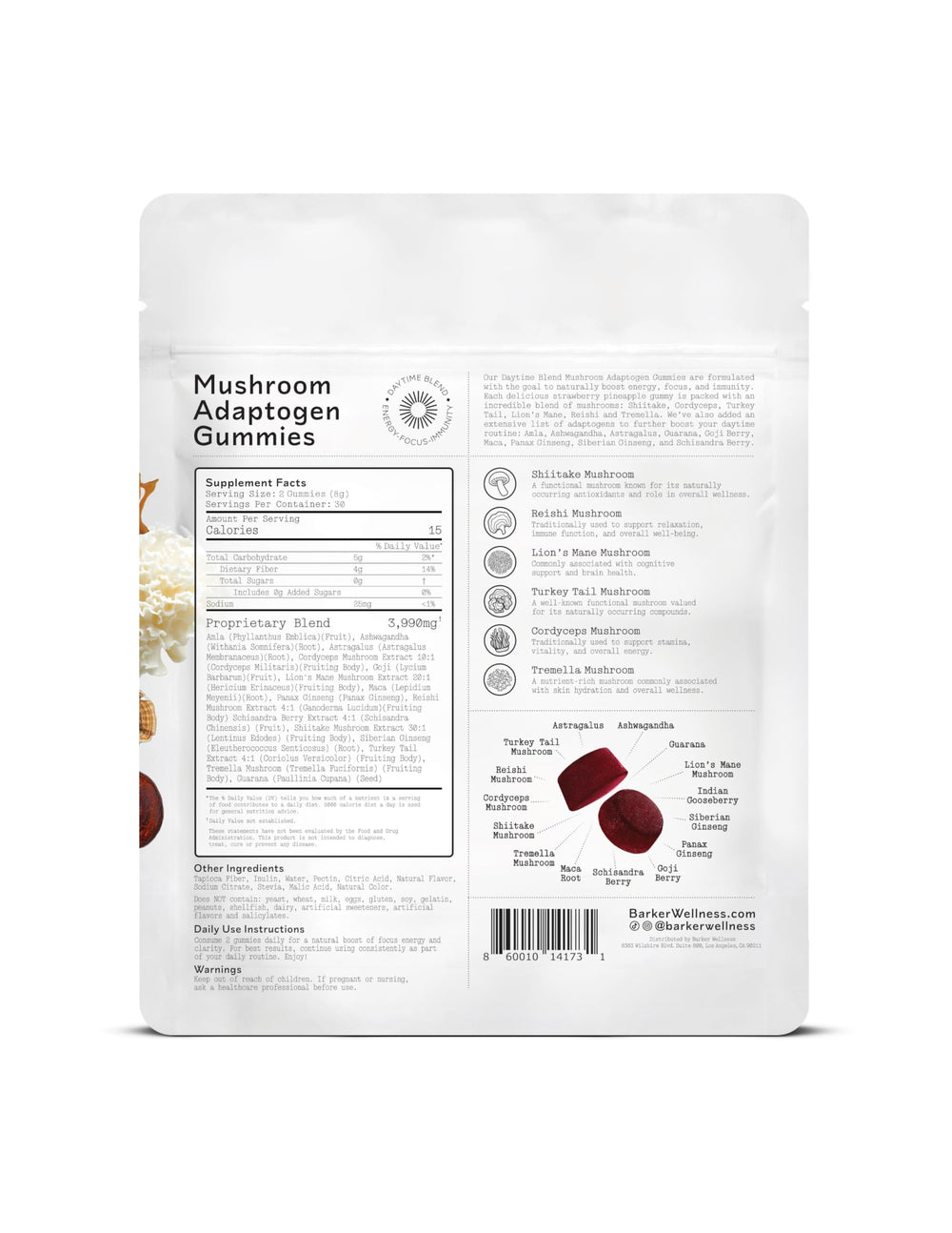 Closeup of Barker Wellness Gummies highlights vibrant strawberry pineapple flavor for mood support.