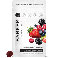 Barker Wellness D3 K2 Gummies bottle for bone support and daily wellness.