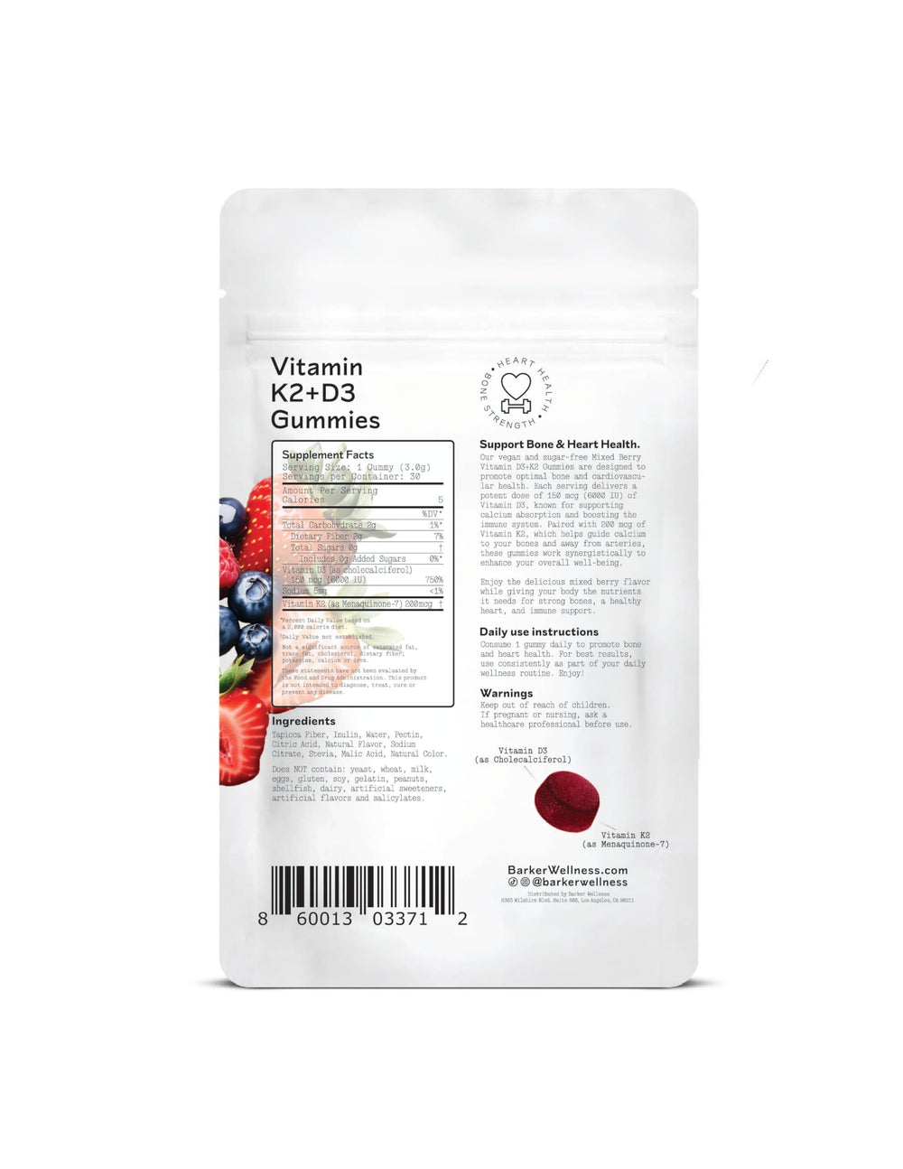 Barker Wellness D3 K2 Gummies serving suggestion on a dish.