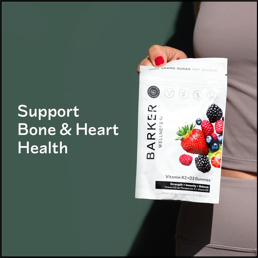 Barker Wellness D3 K2 Gummies vegan formula in clear packaging.