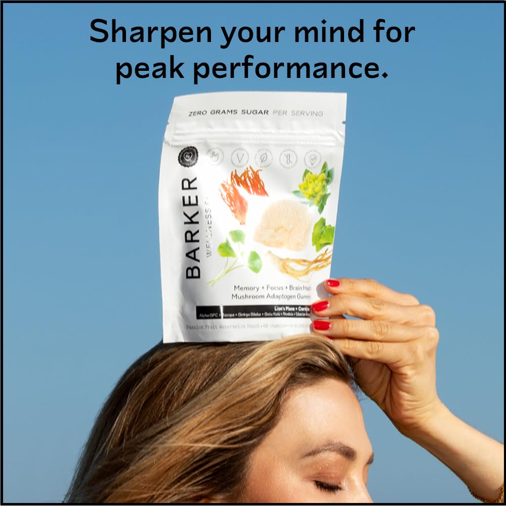 Barker Wellness gummies passion fruit watermelon flavor for a tasty brain boost.