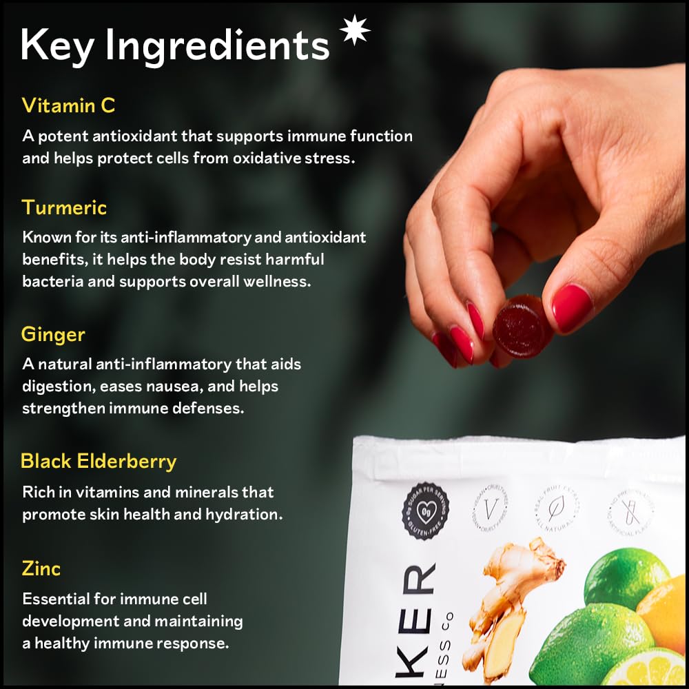 Barker Wellness Immunity Gummies on counter showing chewy texture