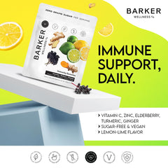 Vegan sugar-free Barker Wellness Immunity Gummies label highlights natural ingredients