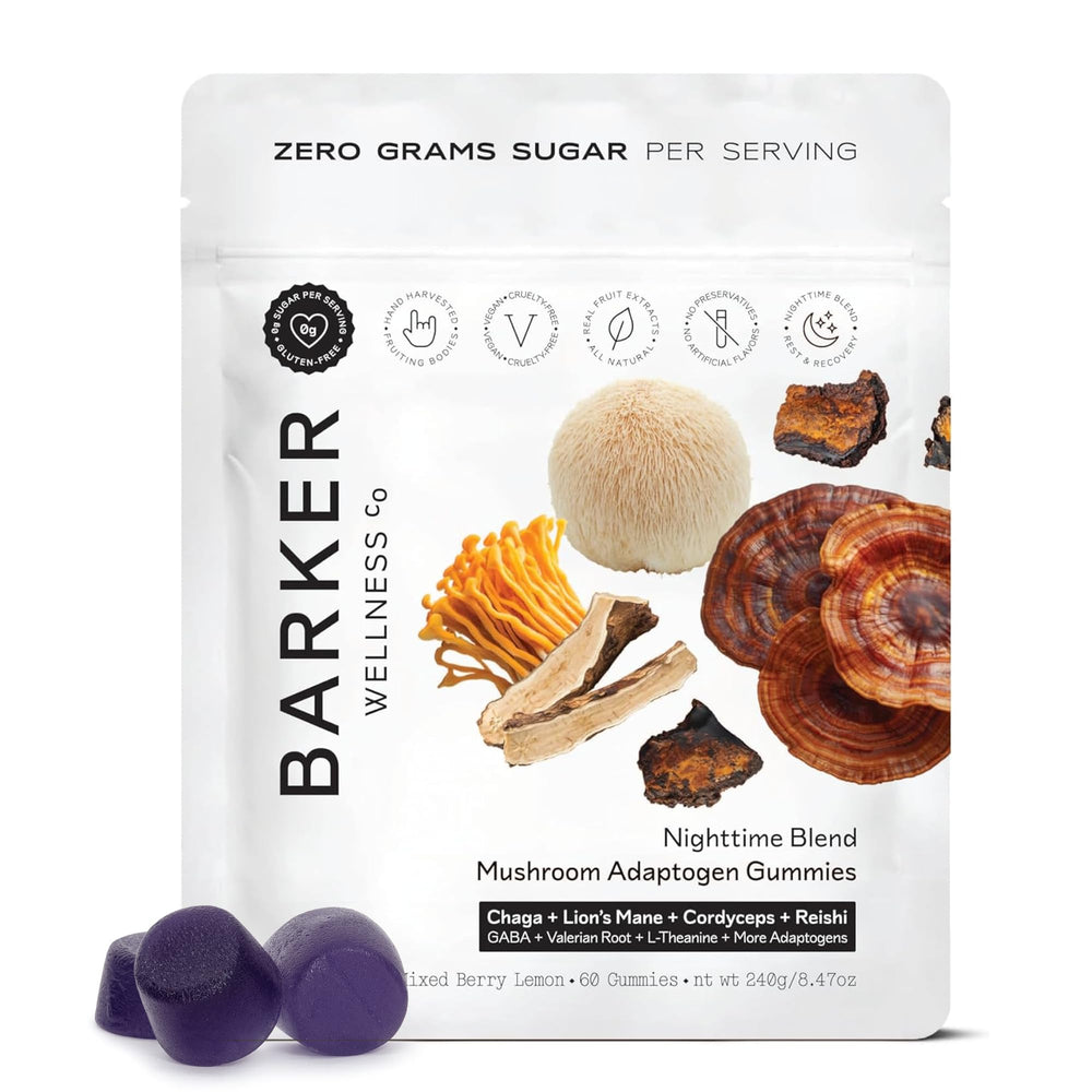 Barker Wellness Nighttime Gummies bottle view for calming, restorative night support