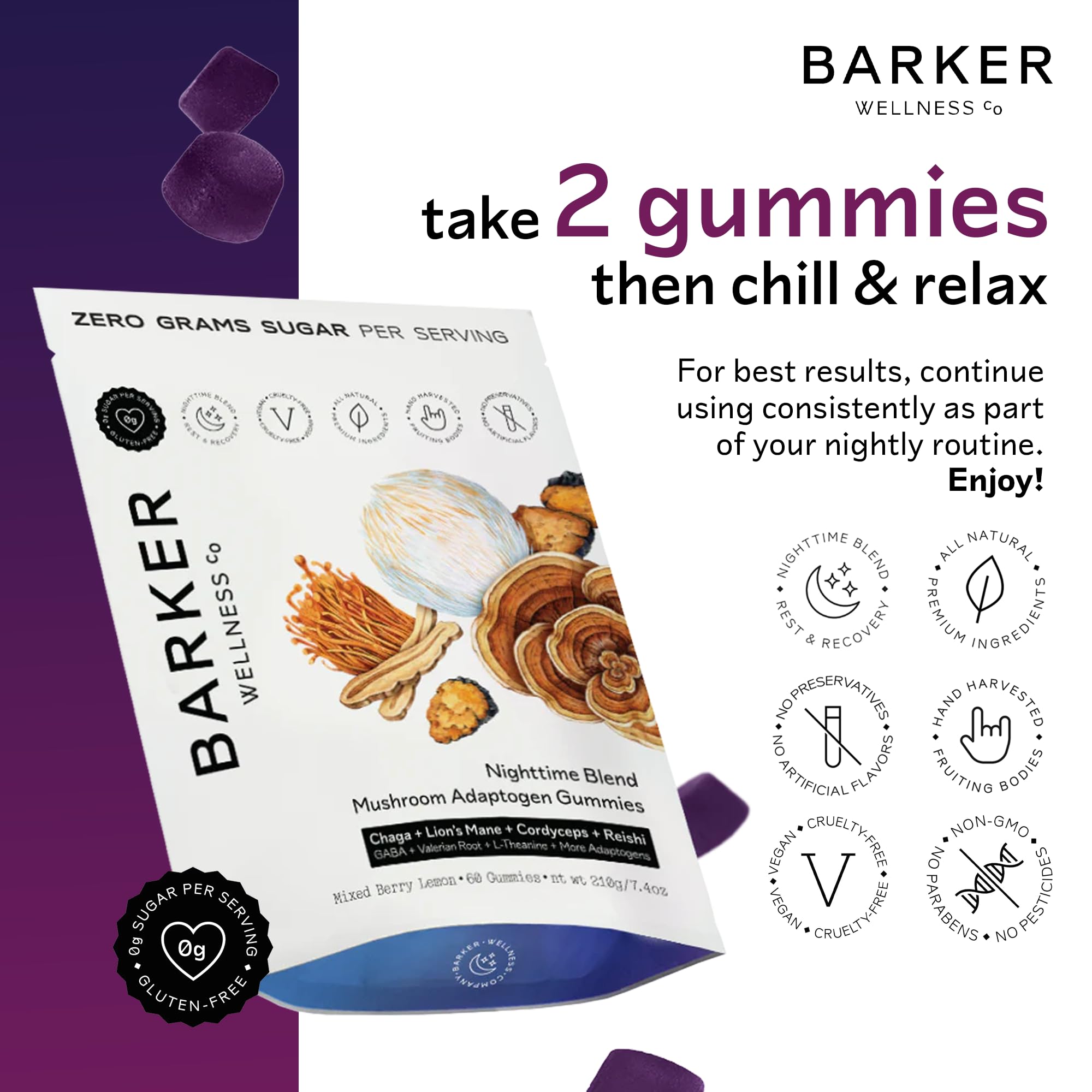 Barker Wellness Nighttime Gummies package open for easy nightly relaxation