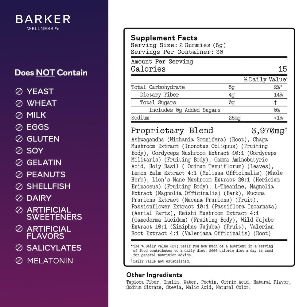 Barker Wellness Nighttime Gummies relaxation scene evokes tranquil bedtime routine