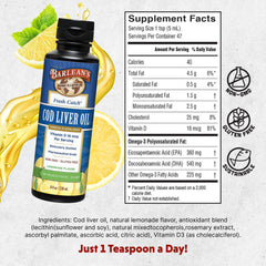 Barlean's Cod Liver Oil pour with spoon for easy daily use.