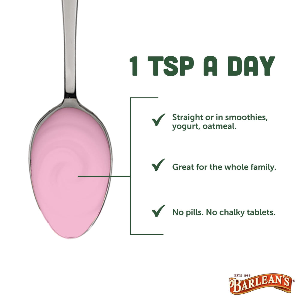 Barlean's D3+K2 Pink Lemonade glass bottle shown for convenient daily use