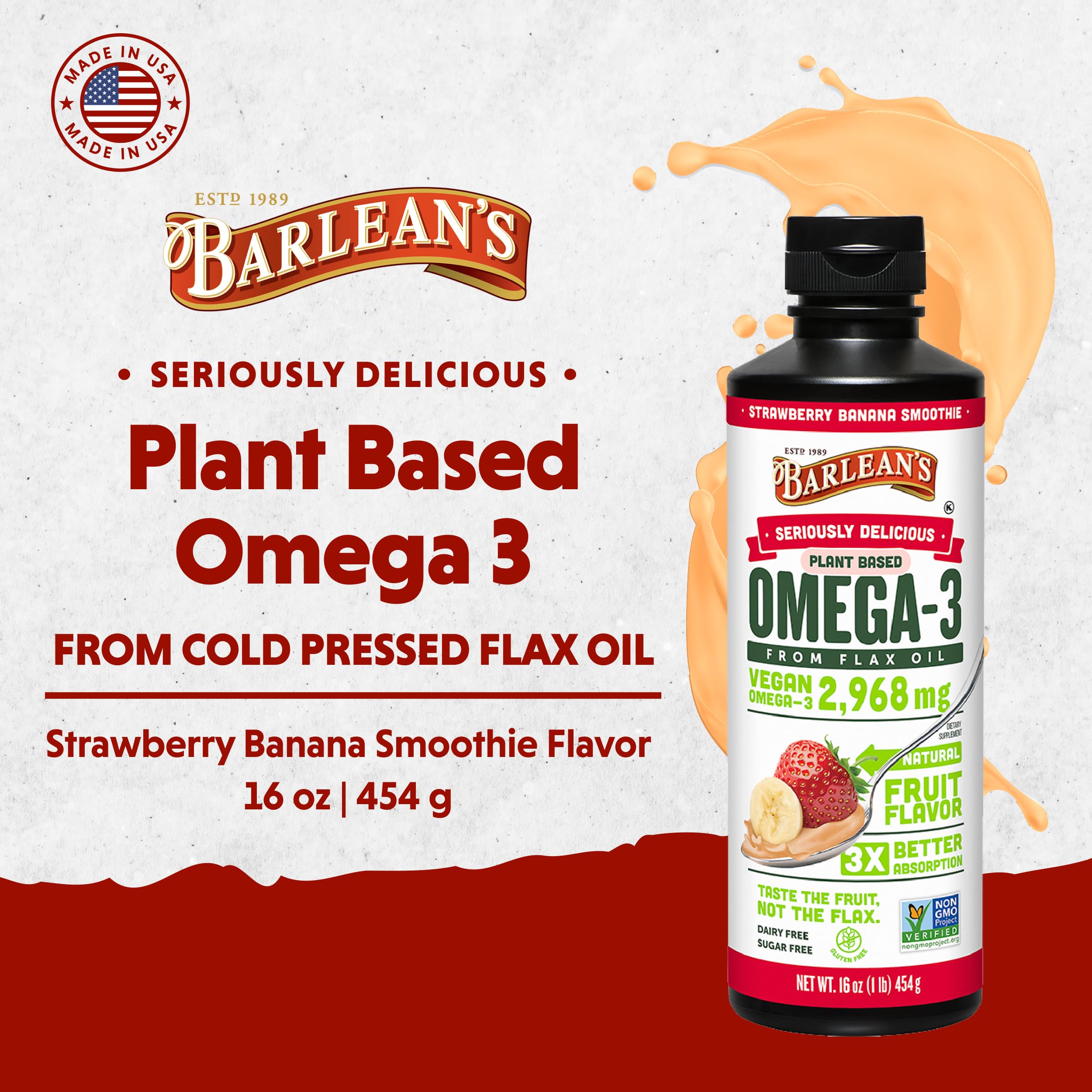 Barlean's emulsified omega-3-6-9 pour demonstrates smooth texture for easy dosing