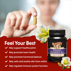 Barlean's primrose oil clean-label bottle highlights hexane-free and non-GMO ingredients