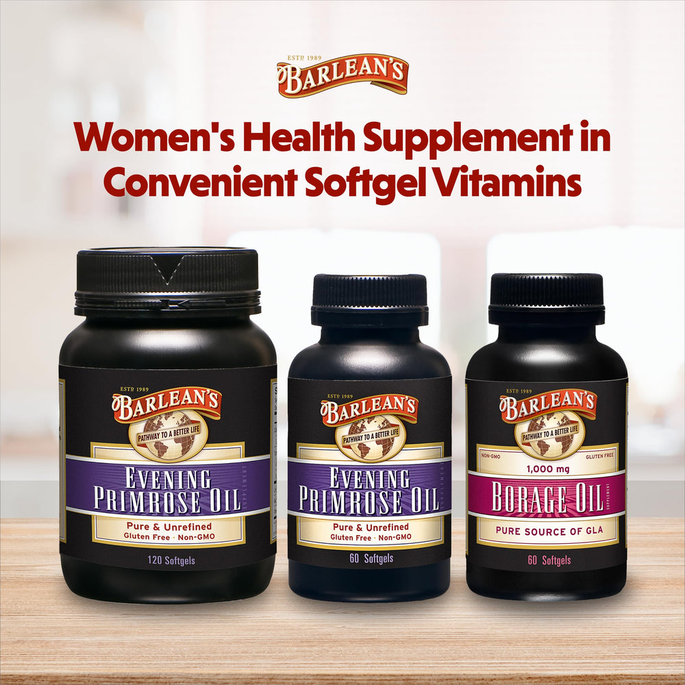 Barlean's packaging emphasizes trusted Evening Primrose Oil for balance