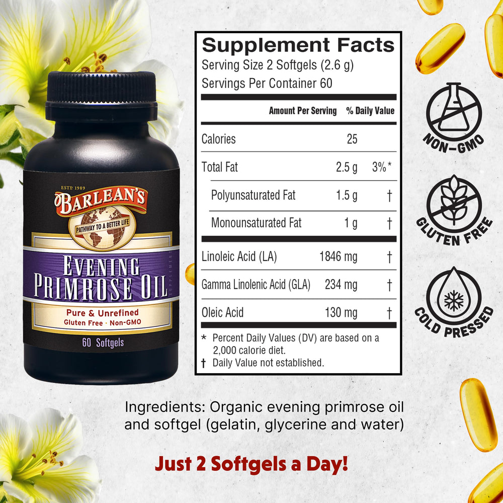 Barlean's Evening Primrose Oil pour illustrates easy daily dosing