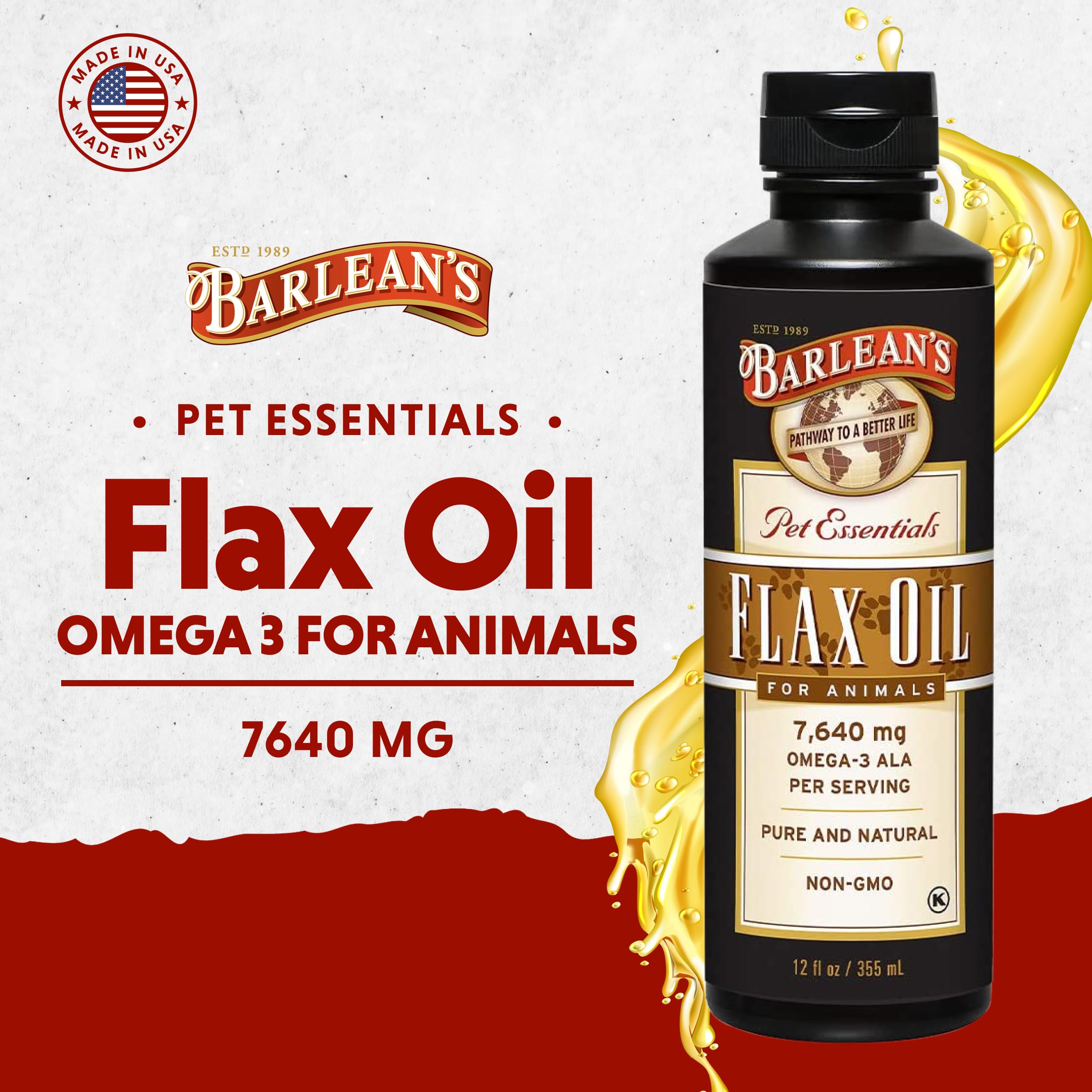 Barlean's Flaxseed Oil for Animals dog use emphasizes omega-3 support for mobility