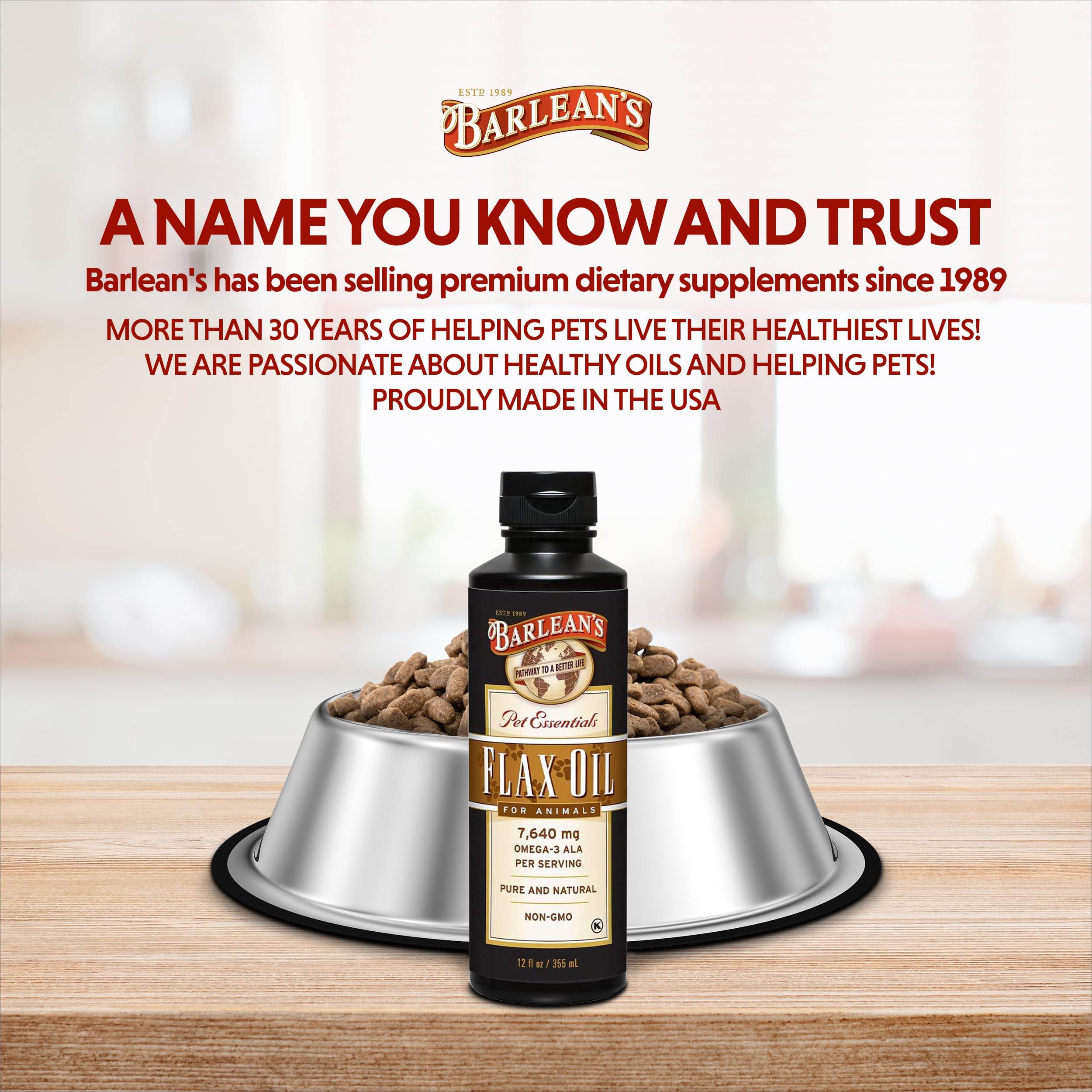 Barlean's Flaxseed Oil dose-measure illustration for weight-based feeding