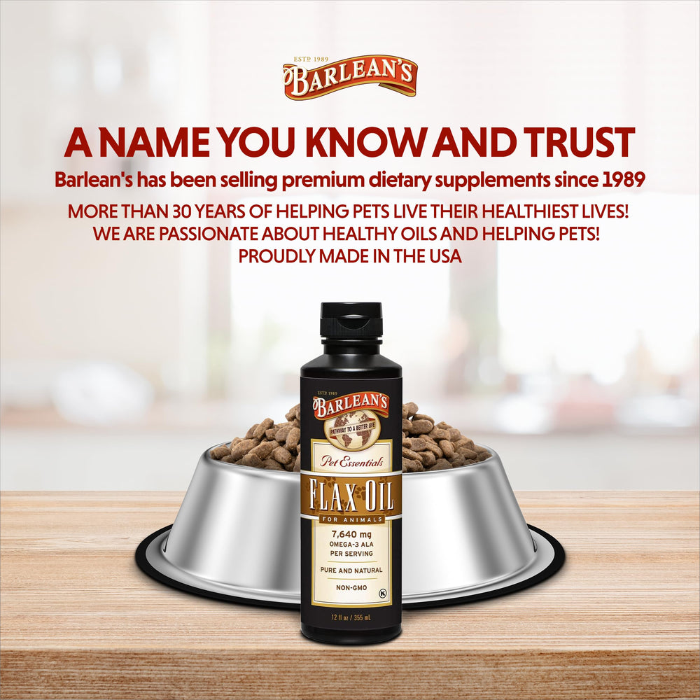 Barlean's Flaxseed Oil dose-measure illustration for weight-based feeding
