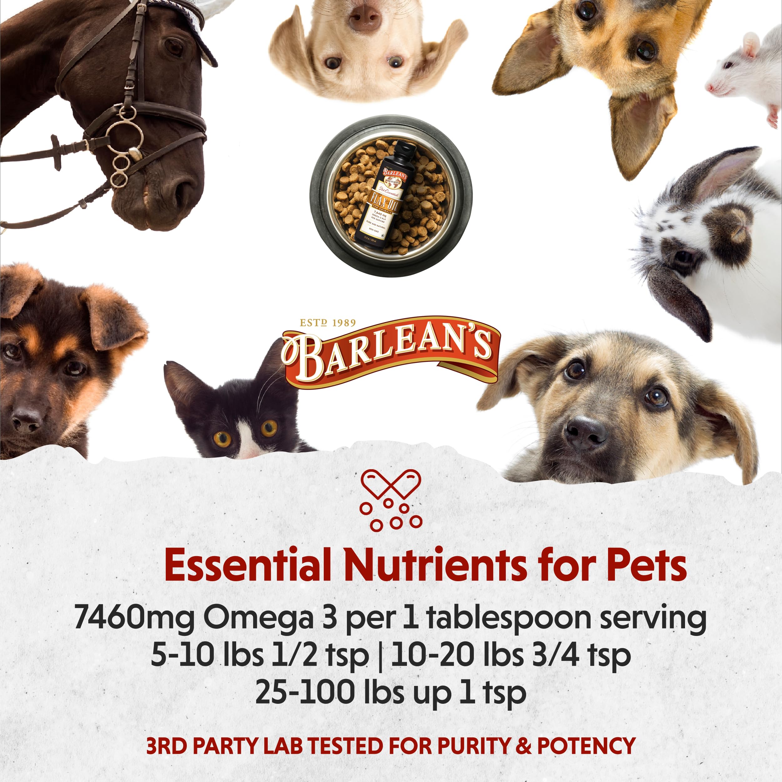 Barlean's Flaxseed Oil multi-pet use illustrates cross-species supplementation