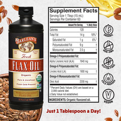 Barlean's Flaxseed Oil pour demonstrates easy daily drizzle for salads and smoothies