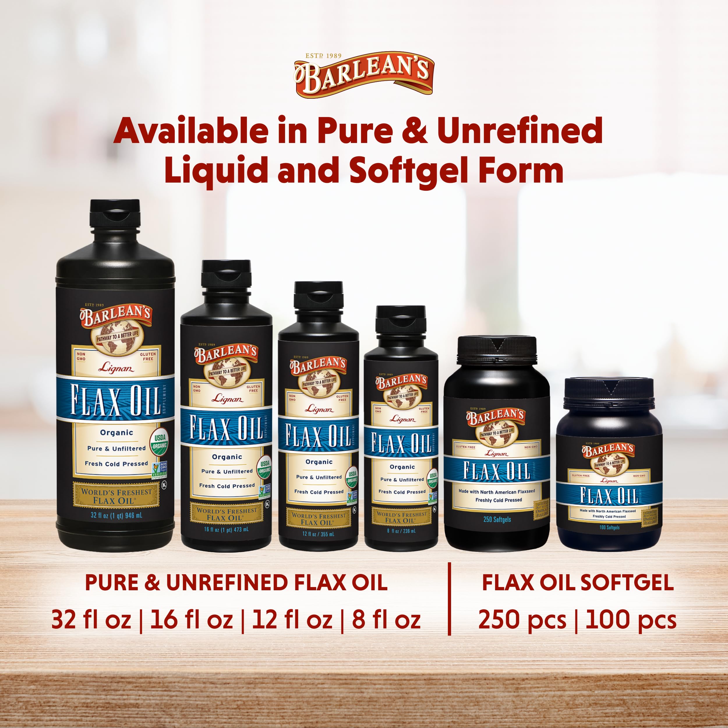 Barlean's flaxseed oil in refrigerator to preserve freshness.