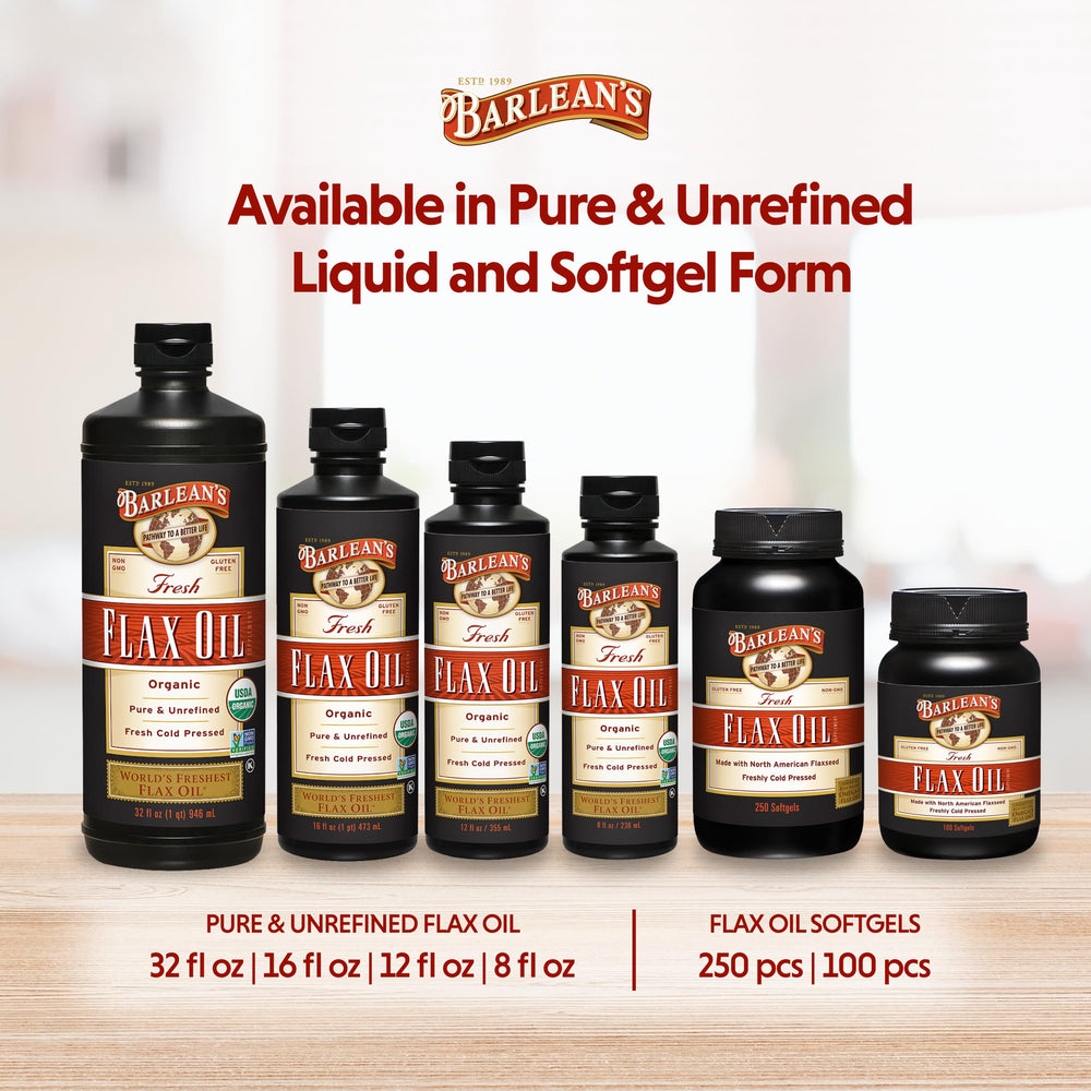 Barlean's Flaxseed Oil smoothie shot suggests a plant based omega-3 boost