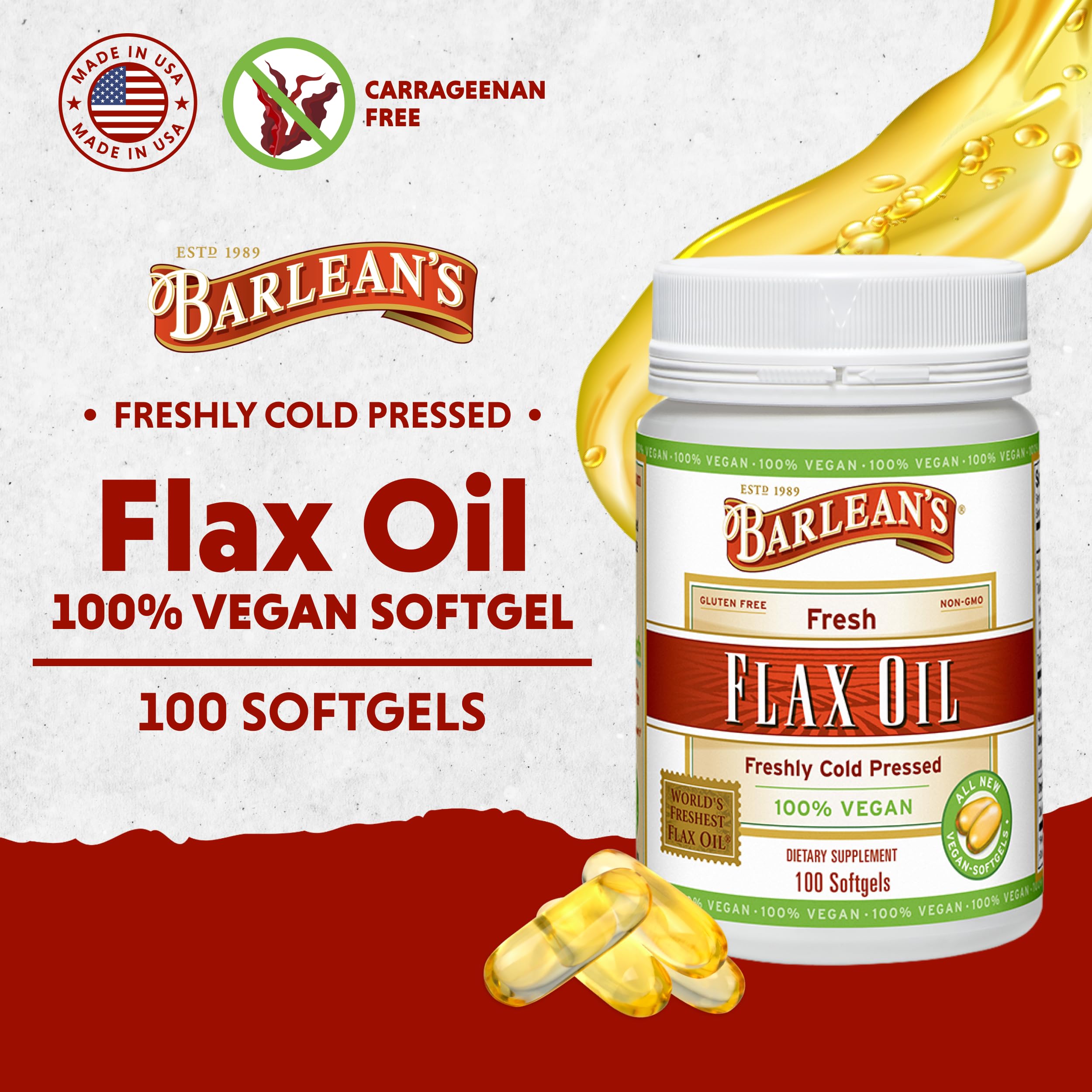 Barlean's Flaxseed Oil Softgels capsules being swallowed with water during a busy morning.