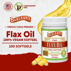 Barlean's Flaxseed Oil Softgels capsules being swallowed with water during a busy morning.