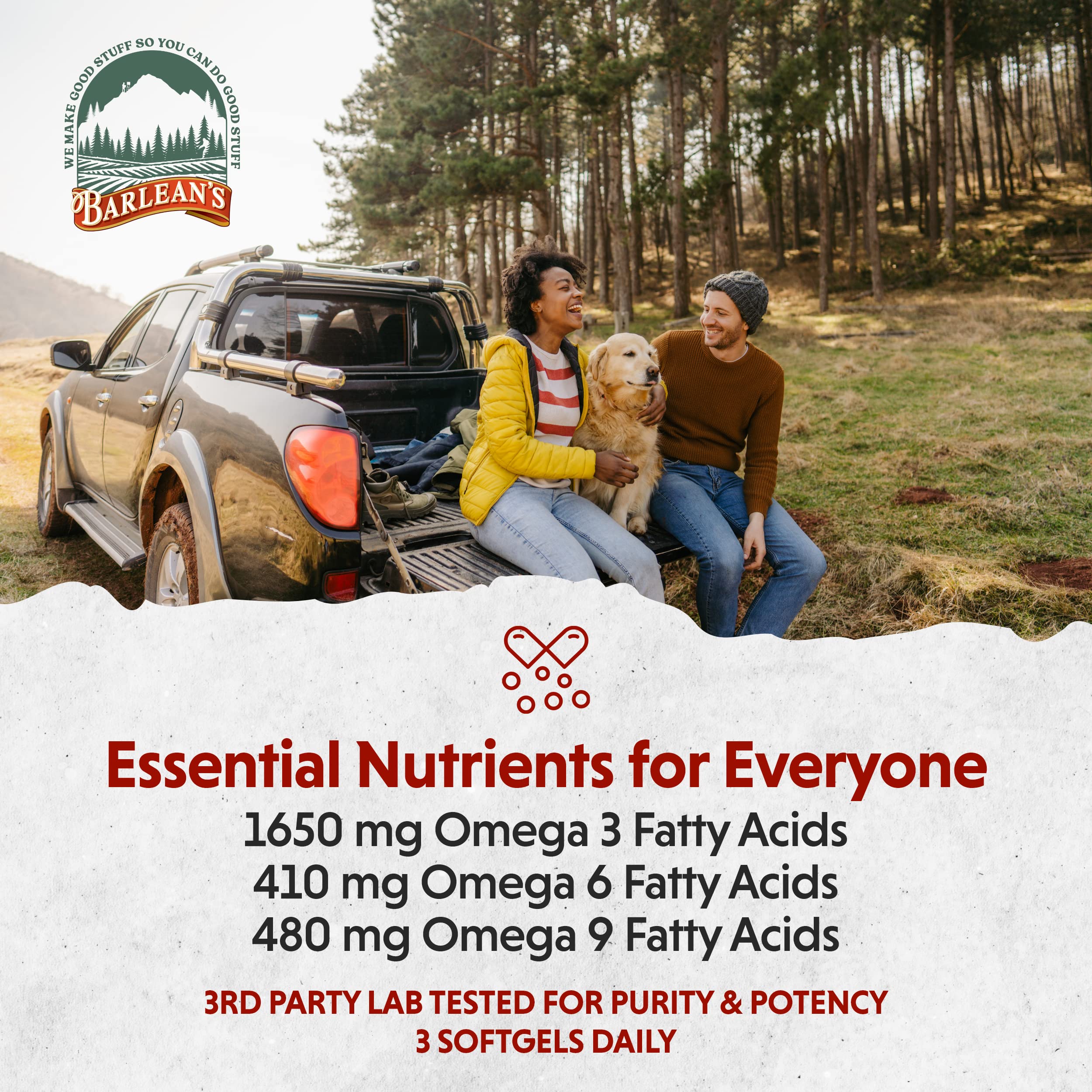 Barlean's softgels pour demonstrates portability for travel and on-the-go use.