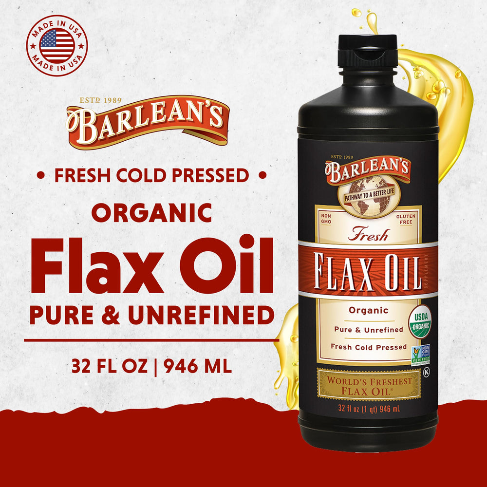 Barlean's Flaxseed Oil spoon ready for convenient 1–2 Tbsp daily serving