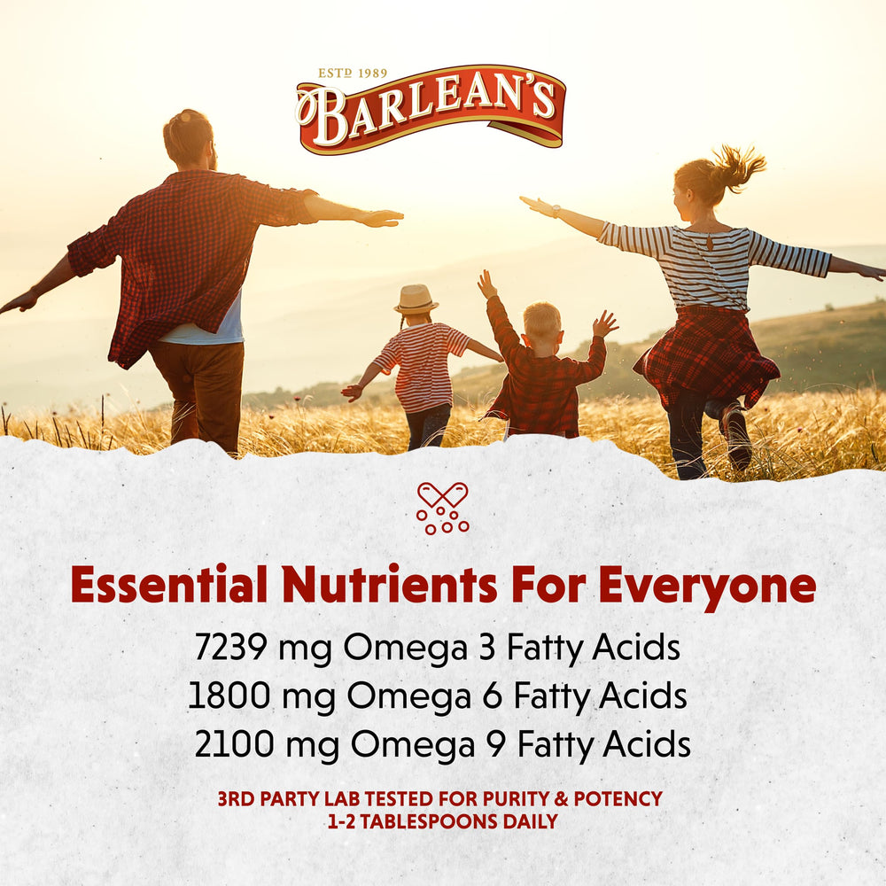Barlean's flaxseed oil on a spoon, ready to take.
