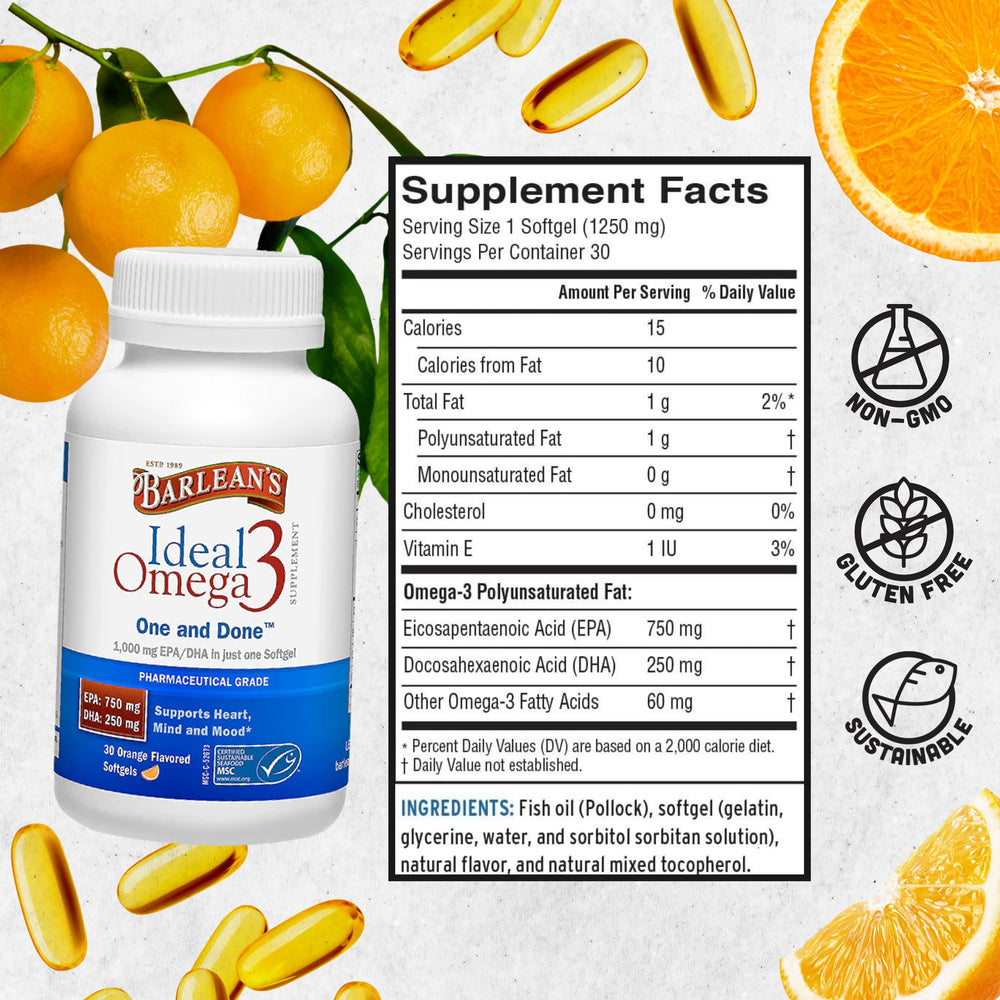 Travel-friendly Barlean's Omega-3 bottle on a desk