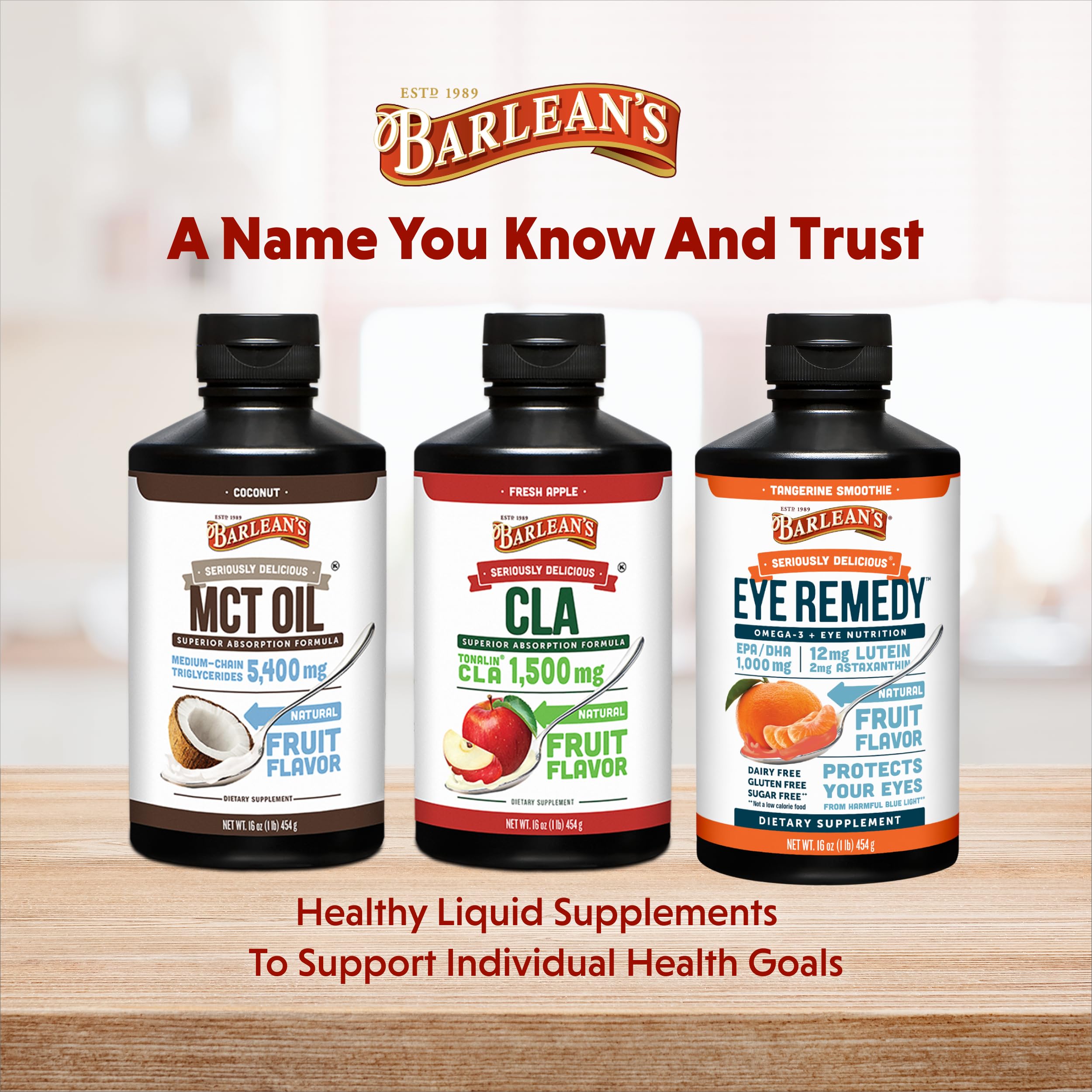 Barlean's MCT Oil Coconut in a kitchen setup ideal for quick wellness rituals.