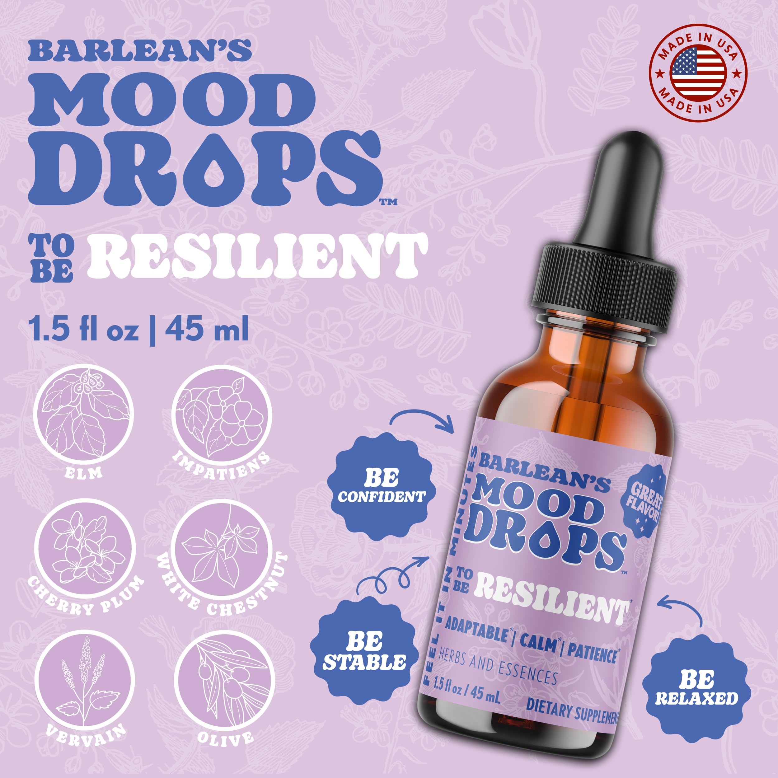 Barlean's Mood Booster liquid drops ready for easy daily use.