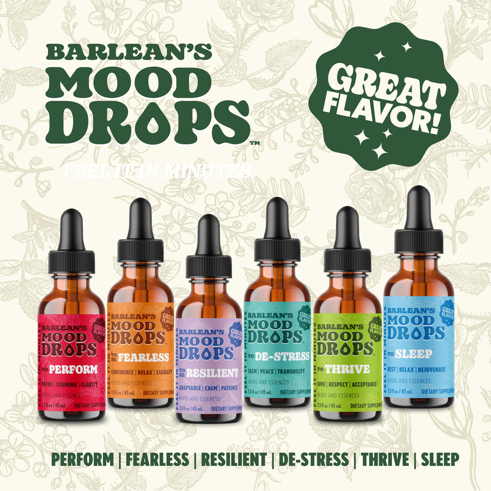 Barlean's Mood Booster on-the-go bottle ideal for busy days seeking calm.