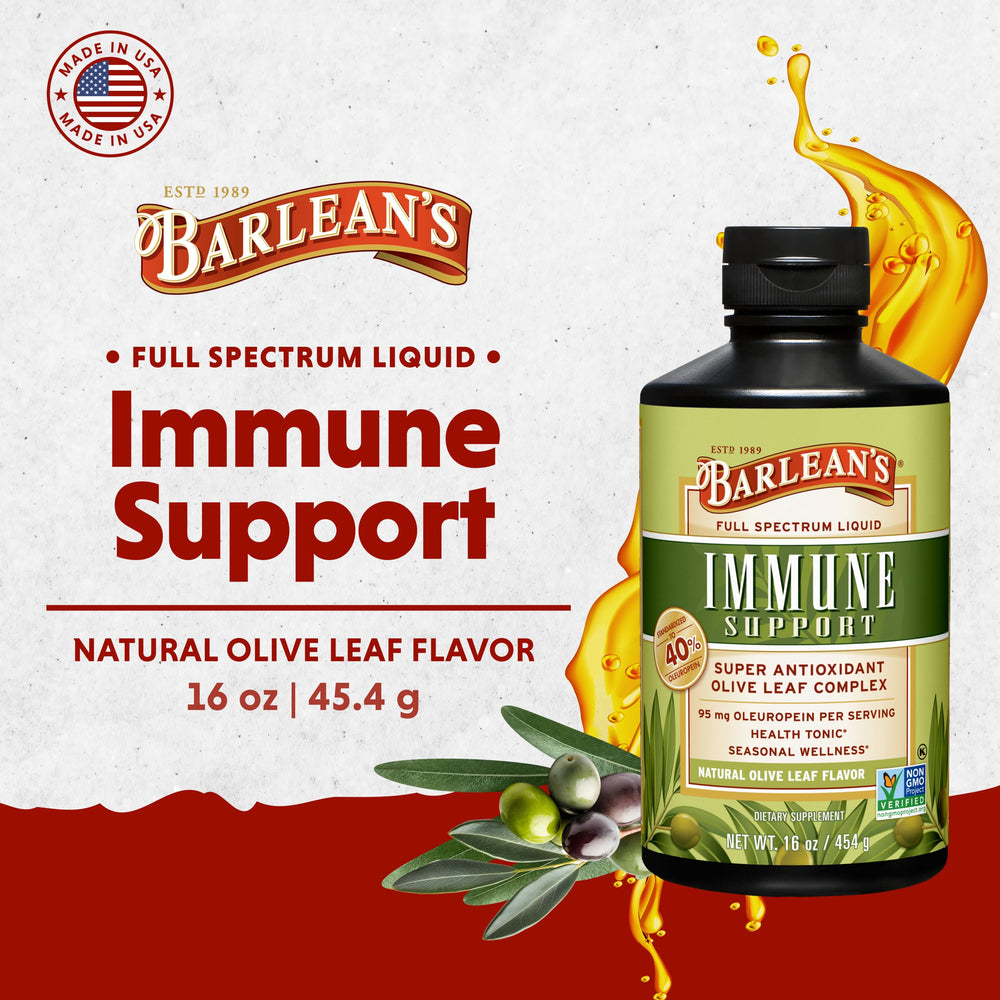 Barlean's Olive Leaf Complex pour demonstrates convenient daily serving and easy mix-in with drinks