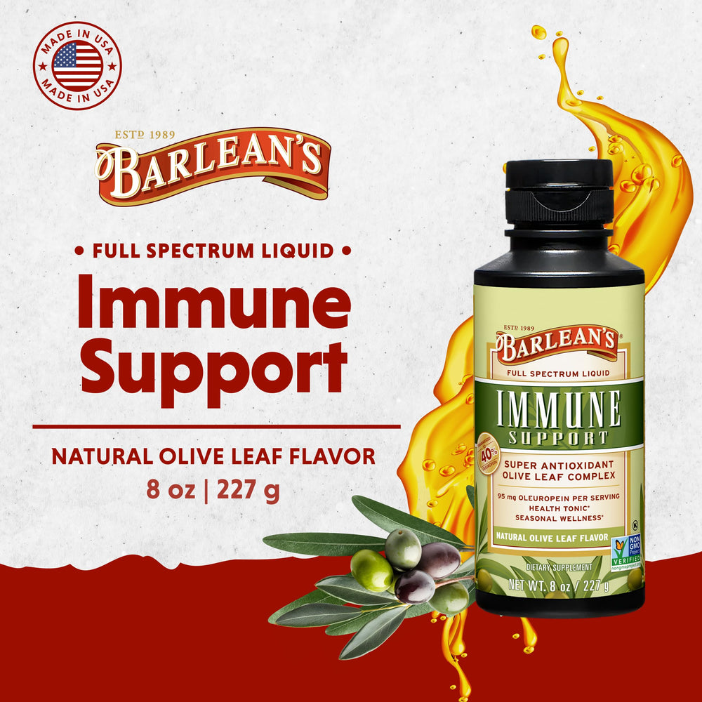 Pouring Barlean's Olive Leaf Complex into water for easy daily use.