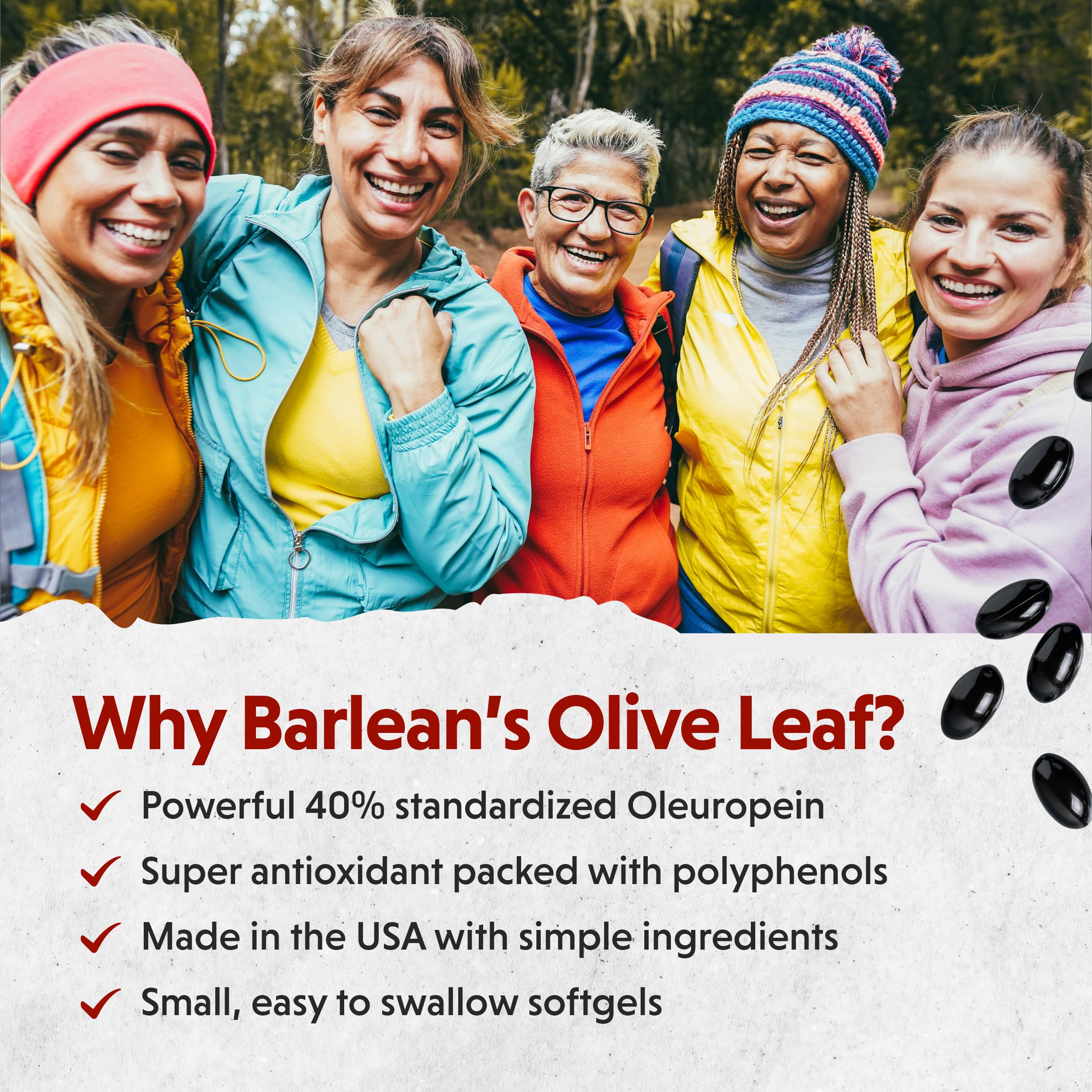 Two Barlean's softgels from Olive Leaf Complex ready to take.