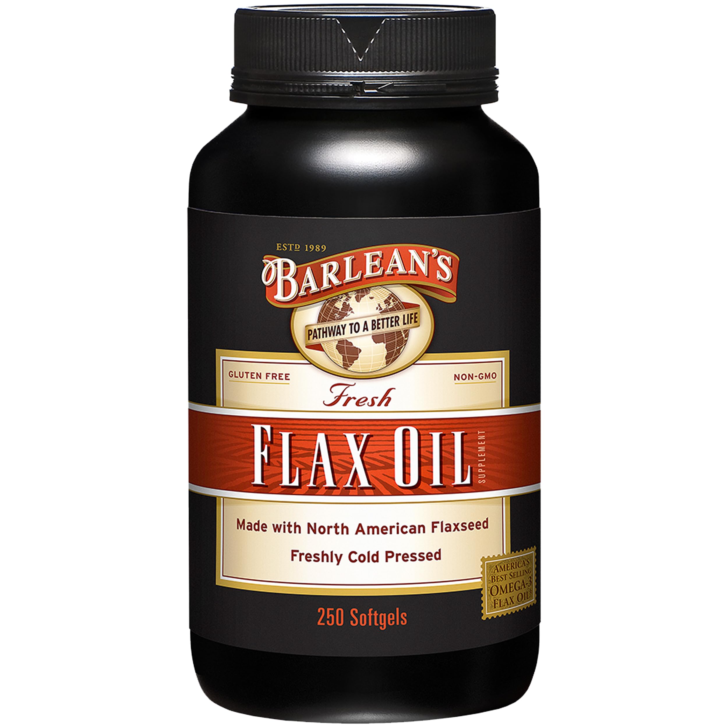 Barlean's flaxseed oil softgels bottle pour may support daily omega intake
