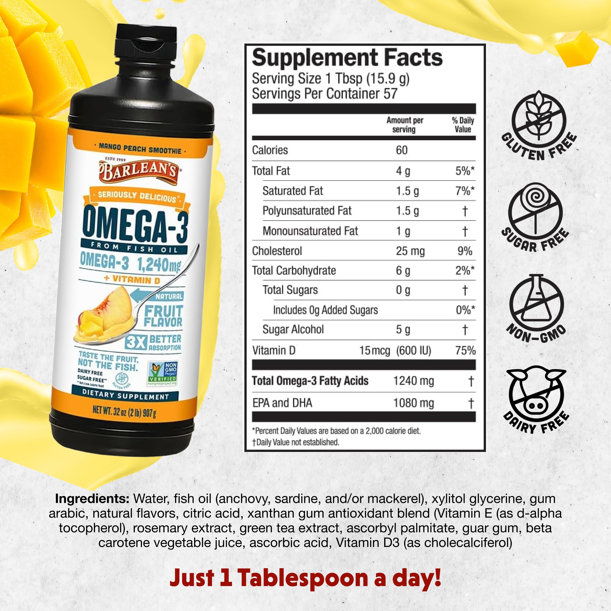 Barlean's Omega-3 emulsified texture supports easier absorption with a smooth finish