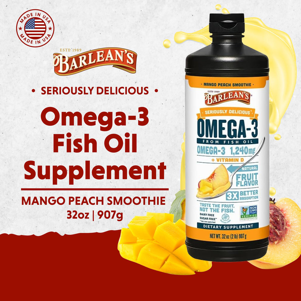 Barlean's Mango Peach flavor offers kid-friendly taste and daily omega-3 routine