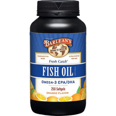 Barlean's Omega-3 softgels bottle pour for easy daily dosing.