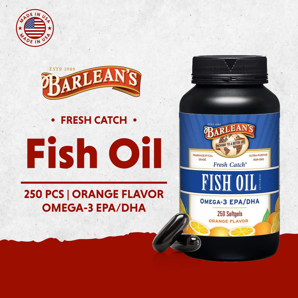 Barlean's Omega-3 softgels in hand for on-the-go support.