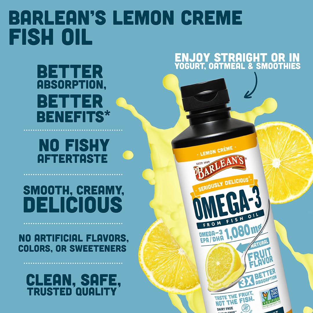 Barlean's Omega-3 poured over yogurt shows versatile daily use.