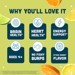 Close-up of Barlean's Omega-3 Citrus Sorbet label, non-GMO ingredients