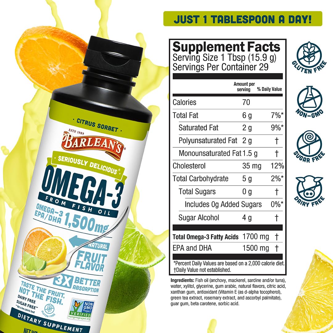Barlean's Omega-3 liquid blended into a smoothie for convenience
