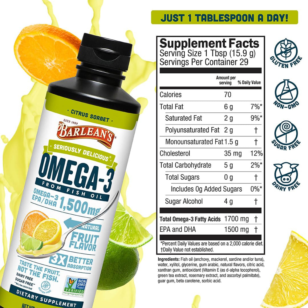 Barlean's Omega-3 liquid blended into a smoothie for convenience