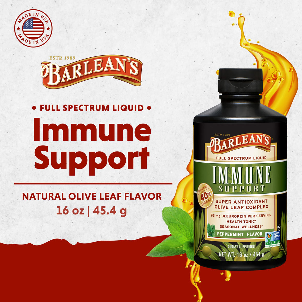 Barlean's Peppermint Olive Leaf Complex being poured for convenient dosing